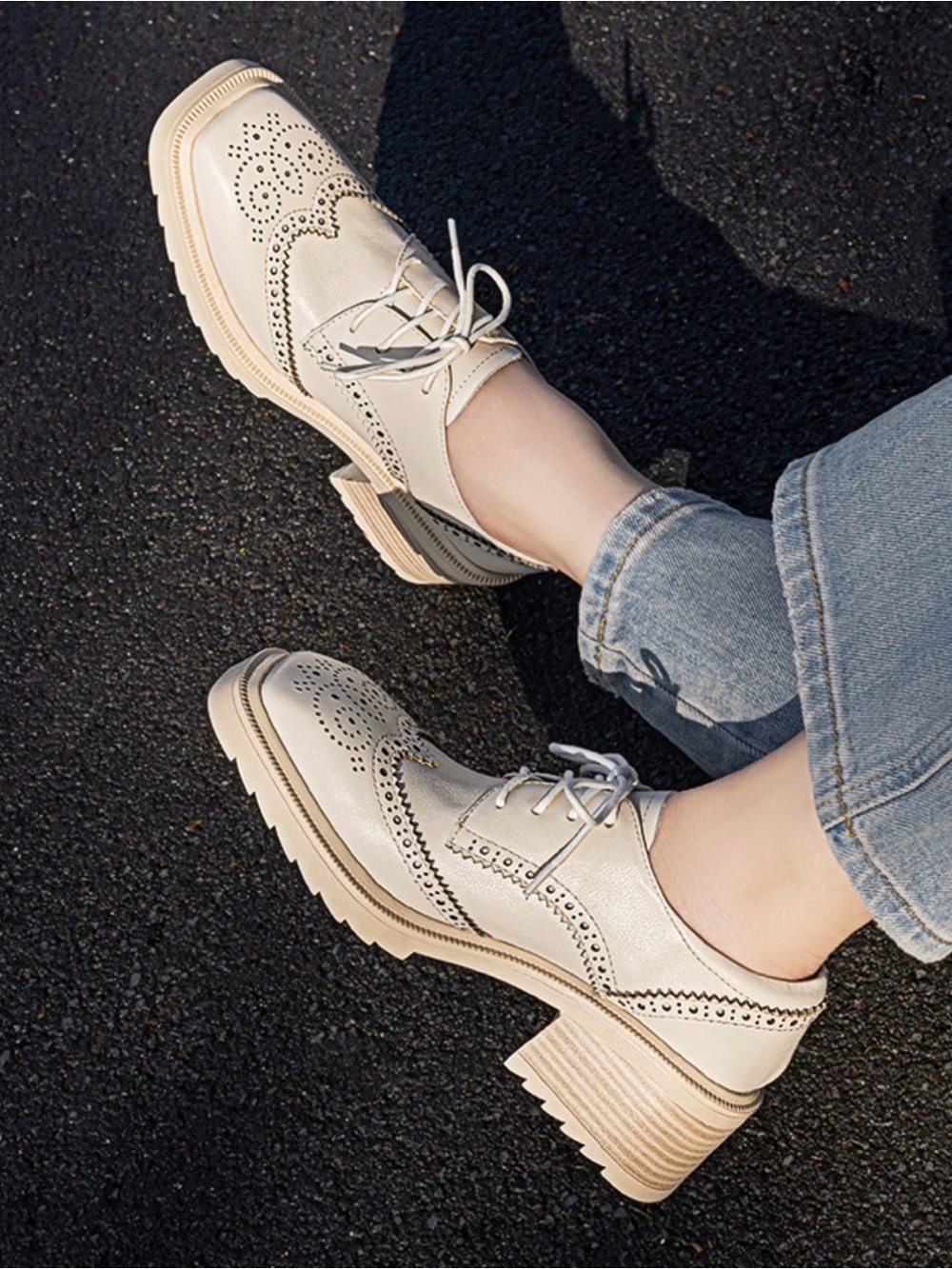 Chunky Heel Brogue Oxfords - Size US 7